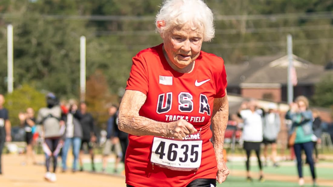 Julia 'Hurricane' Hawkins crosses the finish line.