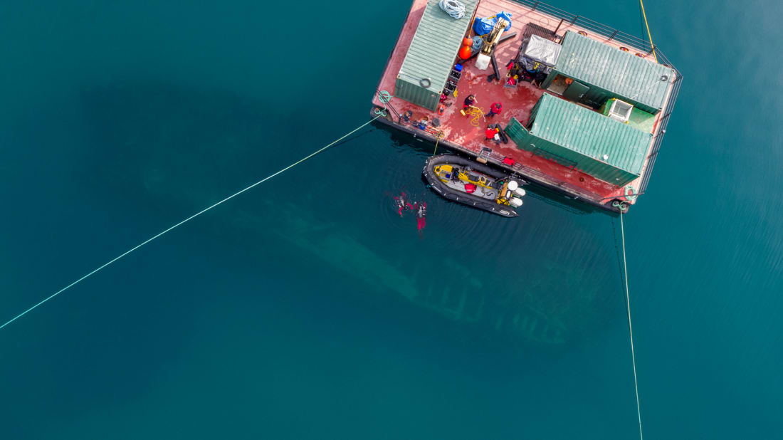 Drone image above the HMS Erebus shipwreck.